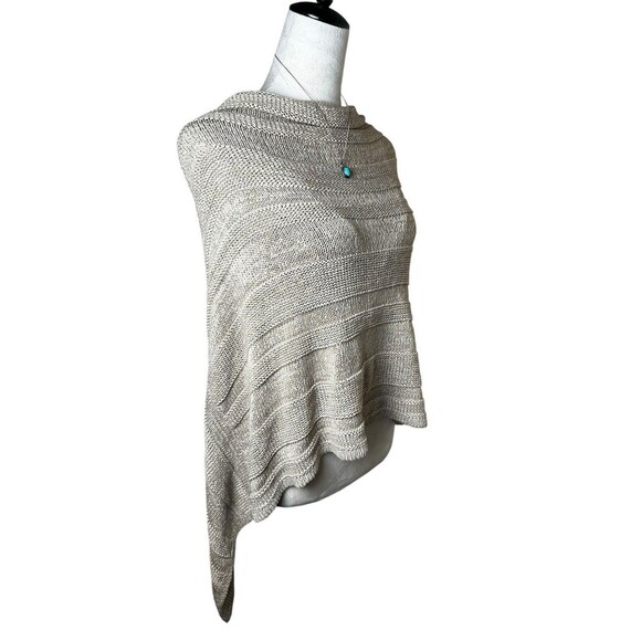 Chico’s Open Knit Poncho Asymmetric Open Side S/M Oatmeal Beige Boho Chic Beachy - Picture 2 of 8